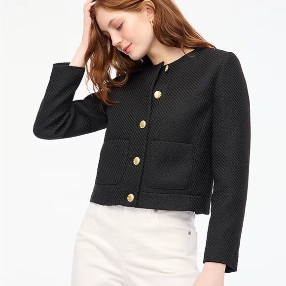 J. Crew Tweed lady jacket in Black size 12 - Picture 1 of 15